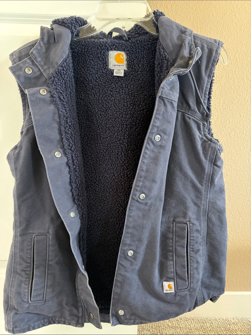 Carhartt Navy Sherpa-Lined Hooded Work Vest
